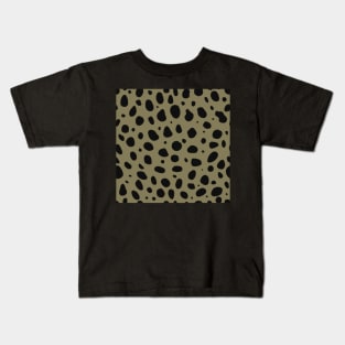 Olive Green and Black Cheetah Print Animal Print - Khaki Green Kids T-Shirt